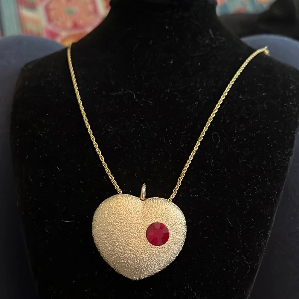 2” Gold Heart Pendant Necklace with Red Accent as seen in the move Love Actually - Picture 2 of 3